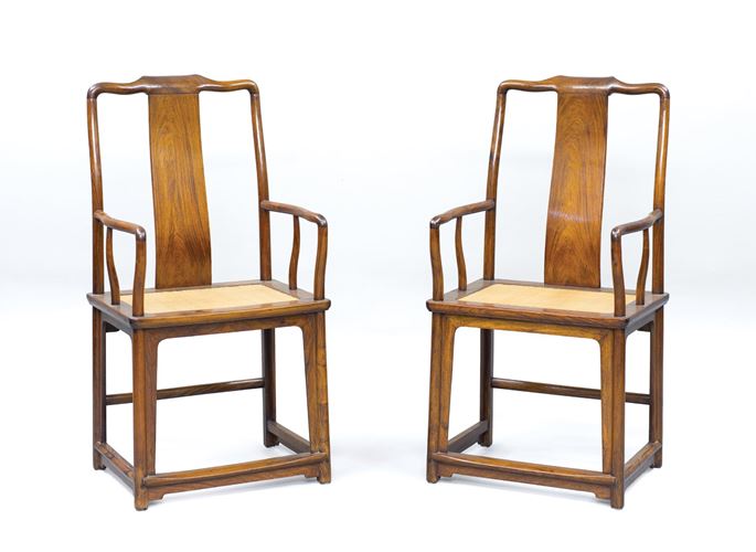 A pair of Huanghuali Wood High Back Armchairs | MasterArt